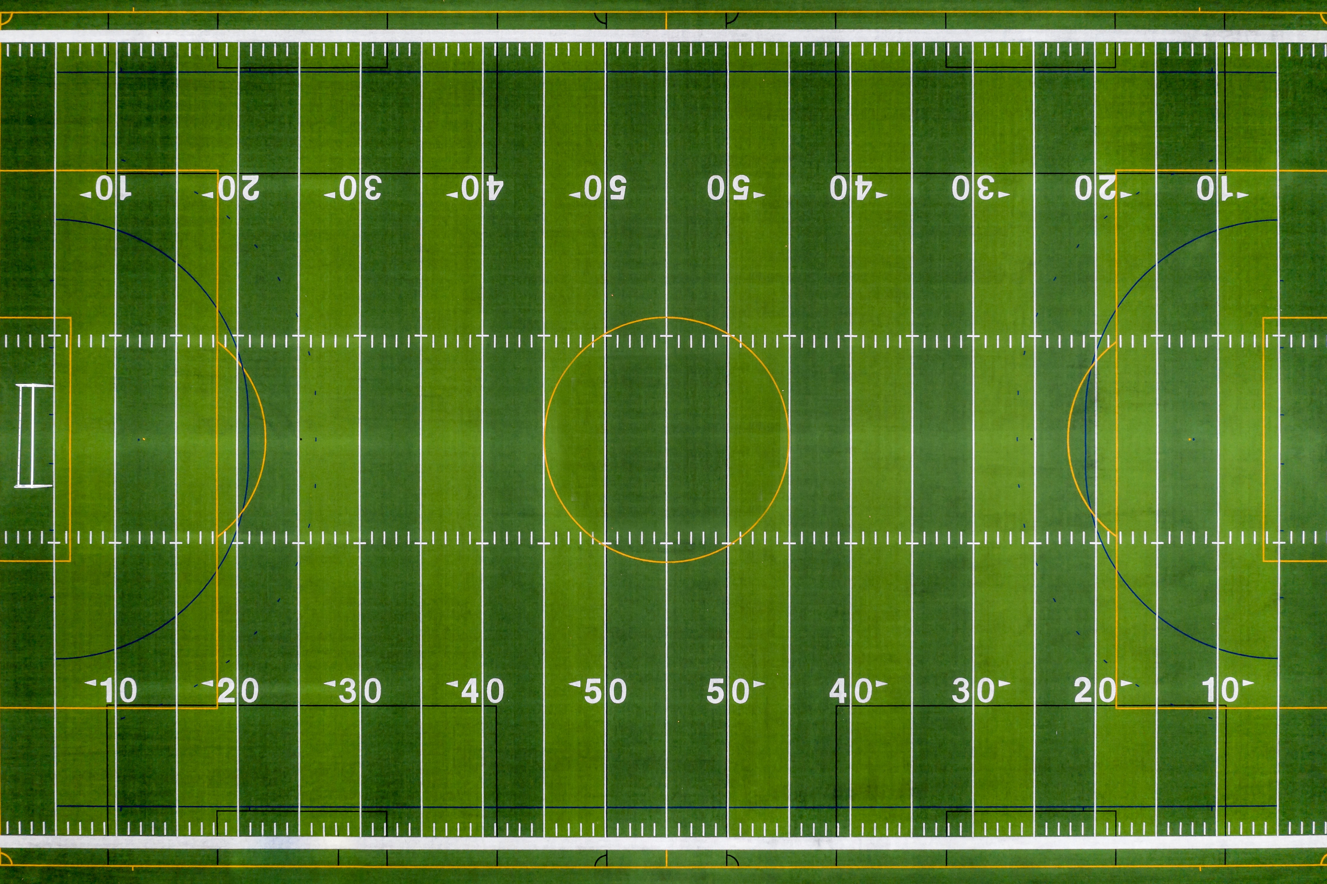 Overhead view of a marked football field